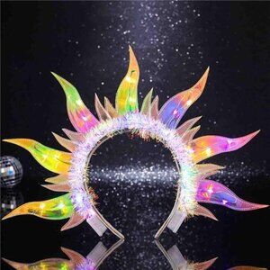 Sunburst Flame Headband – Festival, Rave,  Large Fiery Sun Crown Party Costumes